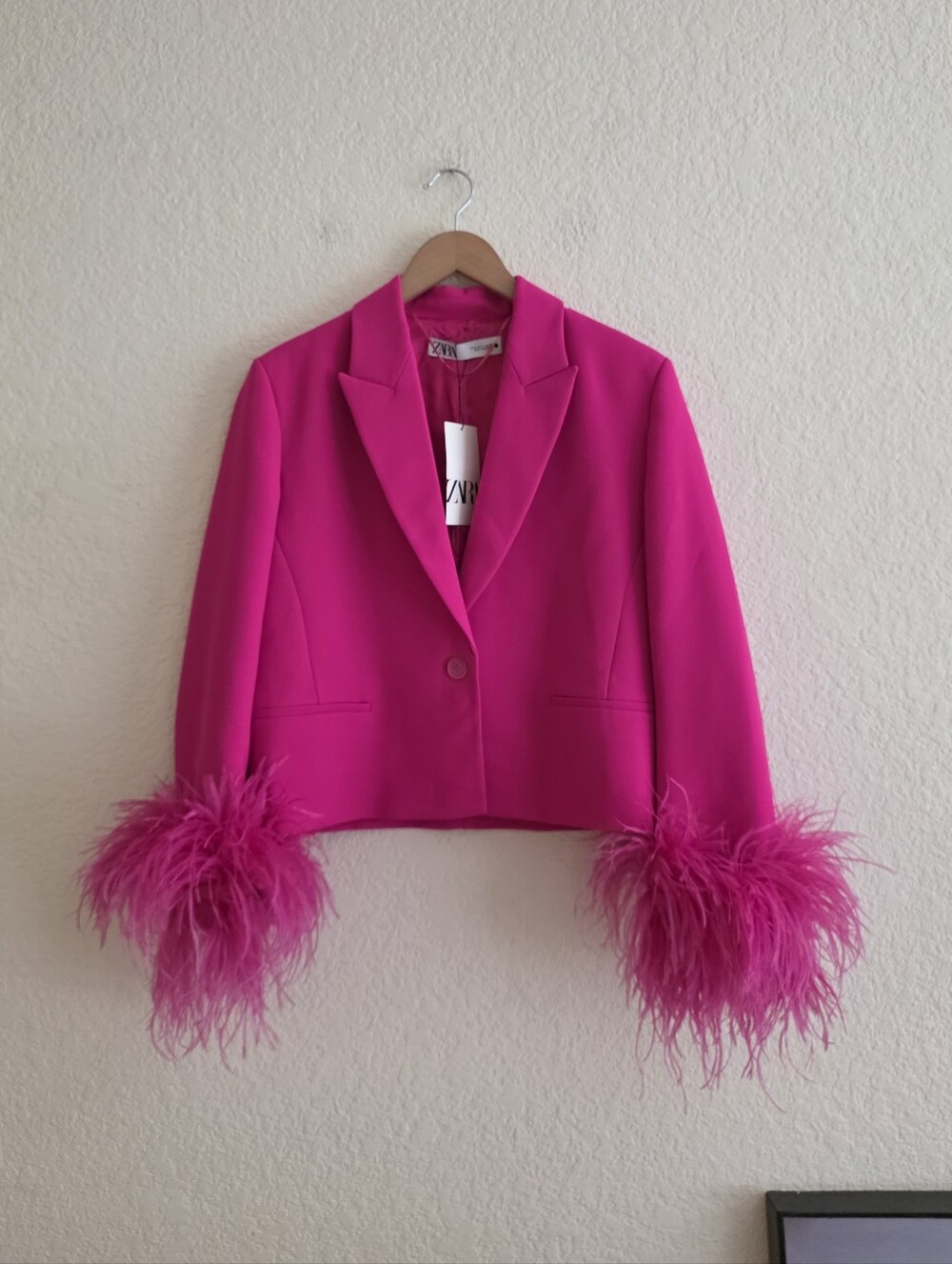 Zara cropped feather blazer pink size M - Picture 15 of 15